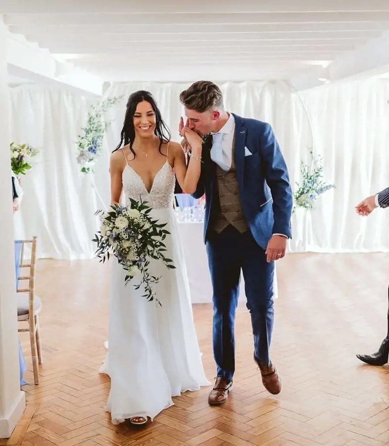 Bride and Groom walking back down the aisle, Thorpeness Country Club, Suffolk wedding venue