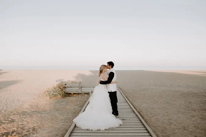 Couple embracing on the beach