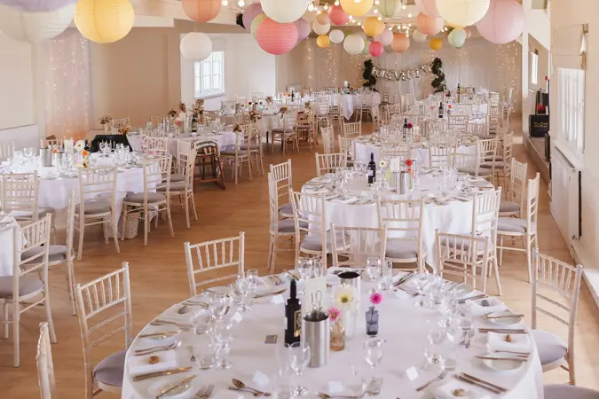 Tables set up for wedding breakfast